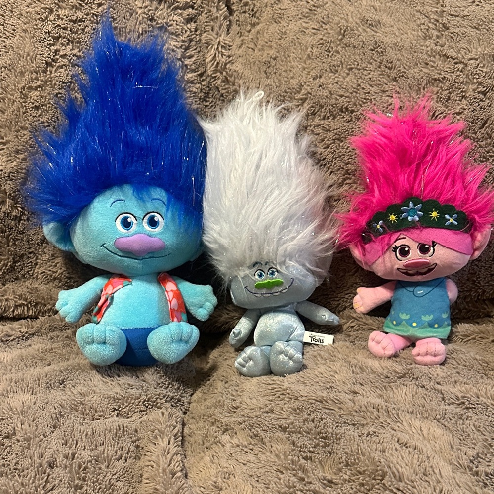 Trolls Plush Trio - Blue, Silver, and Pink